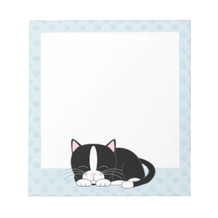Sleepy Tuxedo Cat {blue} Notepad