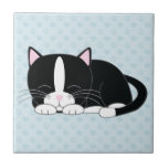 Sleepy Tuxedo Cat Ceramic Tile<br><div class="desc">Black and white kitty cat taking a nap.</div>