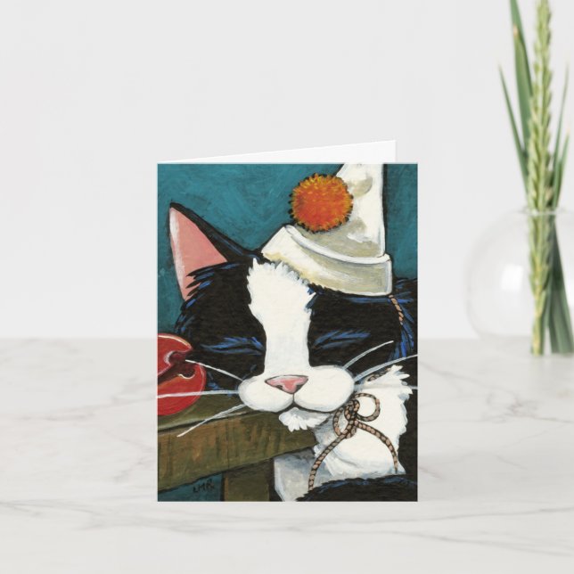Sleepy Tuxedo Cat Clown Note Card (Front)