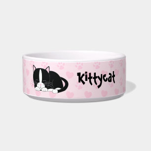 Sleepy Tuxedo Cat {pink} Bowl