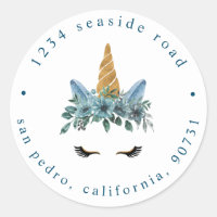 sleepy unicorn blue floral Return Address