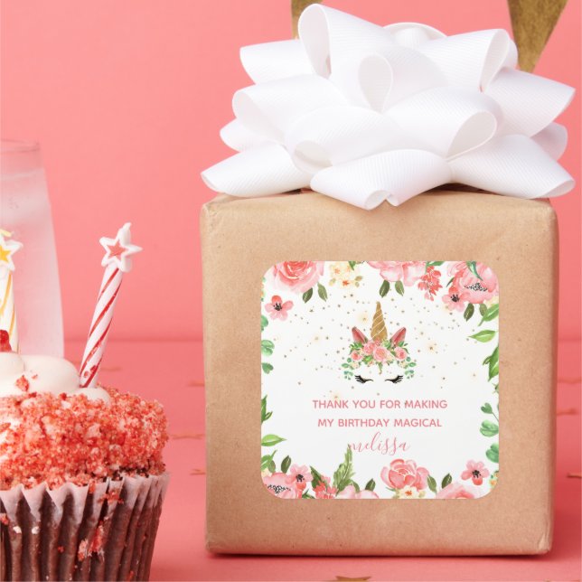 sleepy unicorn blush floral thank you Sticker (Party)