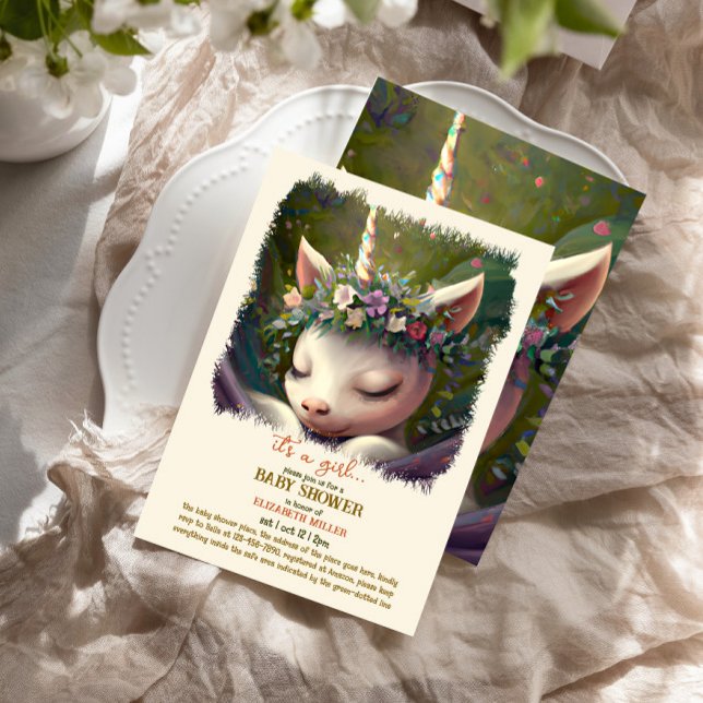 Sleepy Unicorn Digital Painting Baby Girl Shower Invitation (Creator Uploaded)
