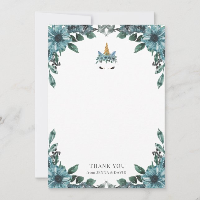 sleepy unicorn floral Baby Shower Thank You Card (Front)