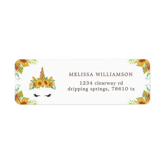 sleepy unicorn sunflower return address label (Front)