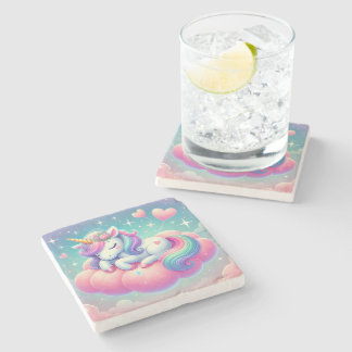 Sleepy Unicorne Valentine's Day Gift Throw Pillow Stone Coaster