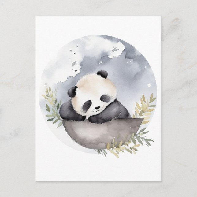 Sleepy Watercolor Baby Panda Bear Postcard (Front)