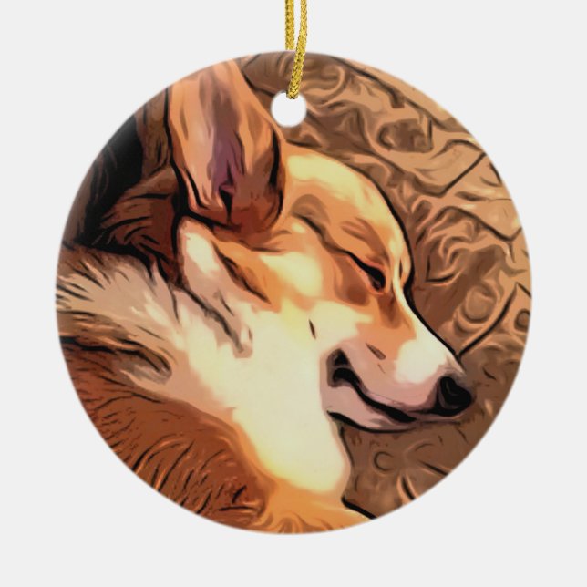 Sleepy Welsh Corgi Ceramic Ornament (Front)