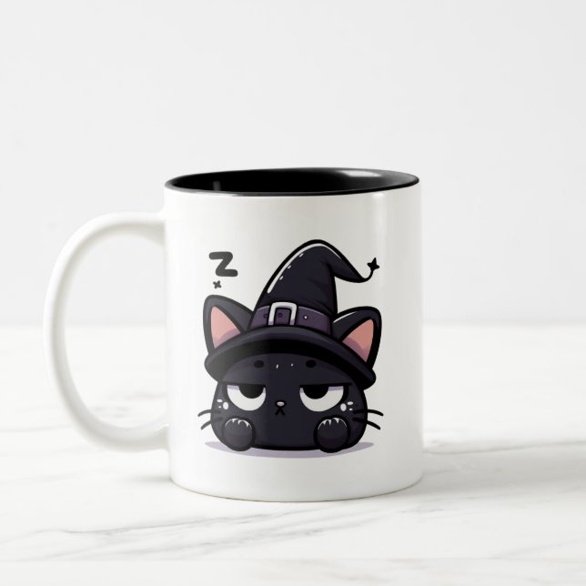 Sleepy Witch Cat Head | Halloween Mug Two-Sided Co (Left)