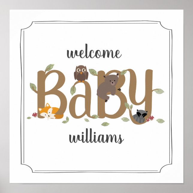 Sleepy Woodland Animals Baby Shower Poster (Front)