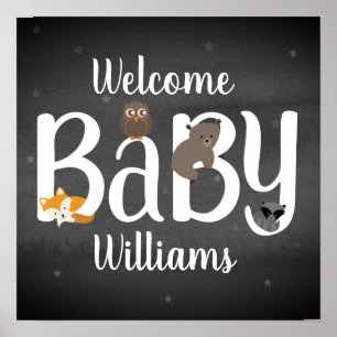 Sleepy Woodland Animals Night Baby Shower Poster