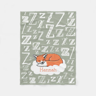 Sleepy Woodland Fox Zzz, Personalised Child's Name Fleece Blanket