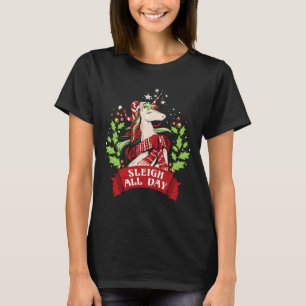 Sleigh All Day Cute Santa Unicorn Christmas T-Shirt