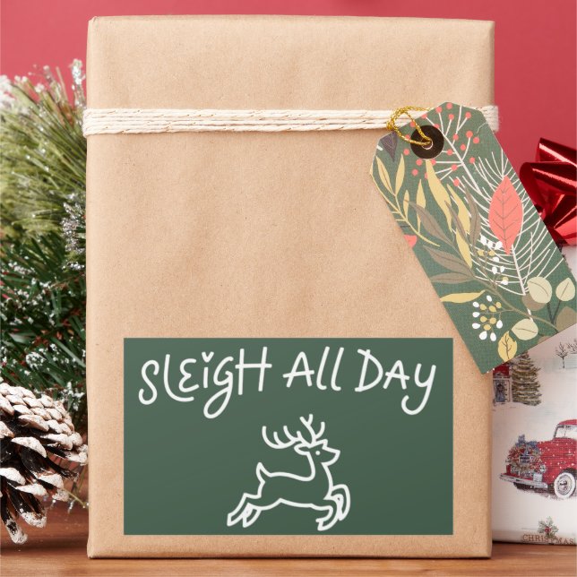 Sleigh All Day Funny Christmas Holiday Party  Rectangular Sticker (Holiday)