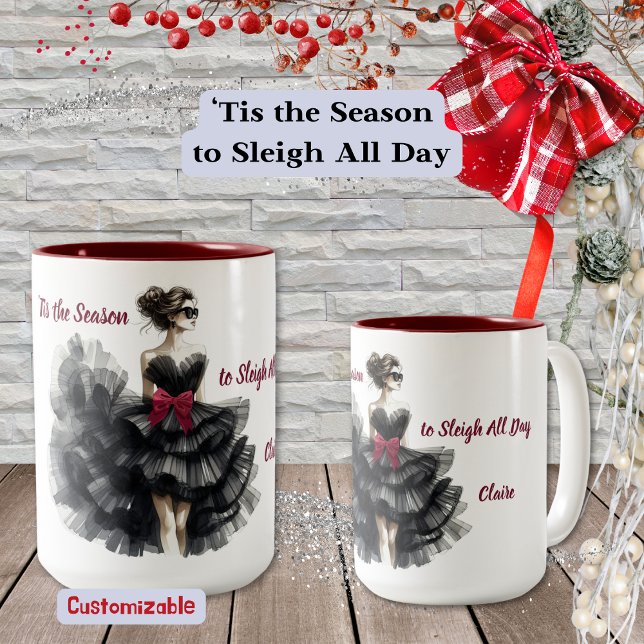 Sleigh All Day, Holiday Season Fashion Two-Tone Coffee Mug (Creator Uploaded)