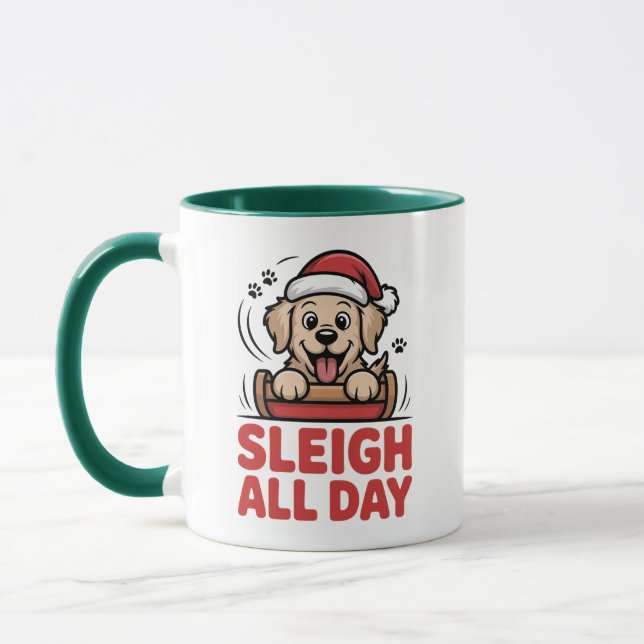 Sleigh All Day Joyful Retriever Christmas Mug (Left)