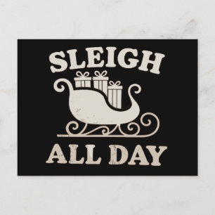 Sleigh All Day Santa Christmas Xmas Holiday Retro Postcard