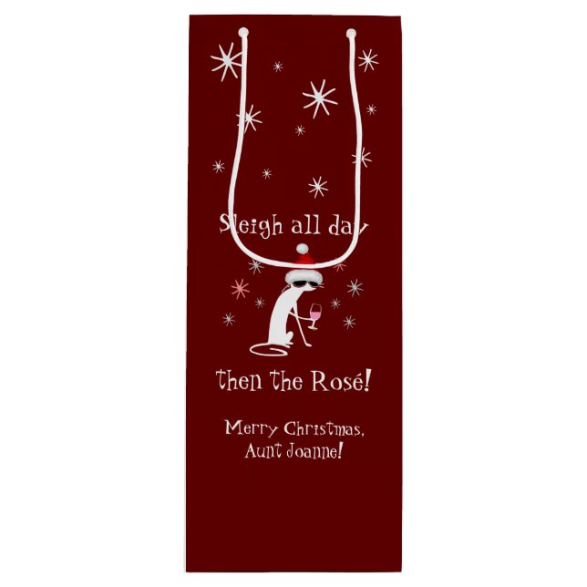 Sleigh All Day Then Rosé Funny Christmas Cat Wine Gift Bag (Front)