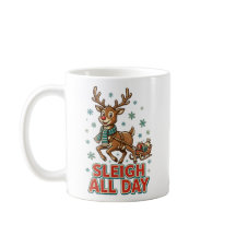 Sleigh All Day Vintage Reindeer Christmas Retro