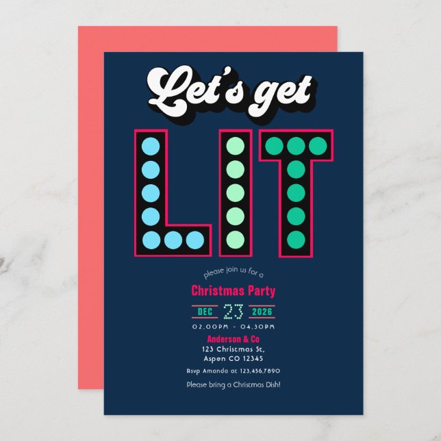 Sleigh Bell Electric Get Lit Retro Christmas Party Invitation (Front/Back)