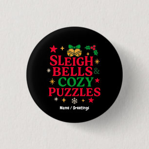 Sleigh Bells & Cosy Puzzles Festive Holiday Gift 3 Cm Round Badge