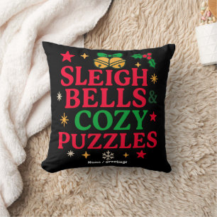 Sleigh Bells & Cosy Puzzles Festive Holiday Gift Cushion