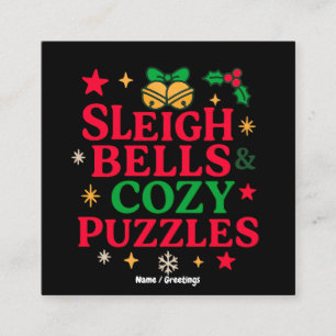 Sleigh Bells & Cosy Puzzles Festive Holiday Gift  Square Business Card