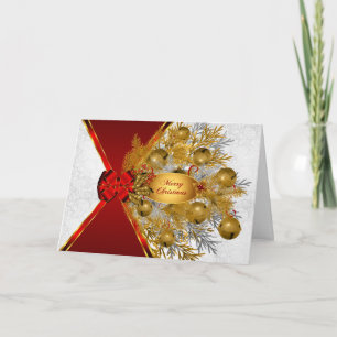 Sleigh Bells in Gold with Silver and Red Holiday Card