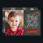 Sleigh Bells Ring Christmas Song Flat Holiday Card<br><div class="desc">Our flat photo card features hand lettering of a favourite Christmas song with coordinating snowflakes on a chalkboard background. Personalise with your favourite photo and your family name for the perfect card to send family and friends this holiday season!</div>