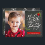 Sleigh Bells Ring Christmas Song Flat Holiday Card<br><div class="desc">Our flat photo card features hand lettering of a favourite Christmas song with coordinating snowflakes on a chalkboard background. Personalise with your favourite photo and your family name for the perfect card to send family and friends this holiday season!</div>