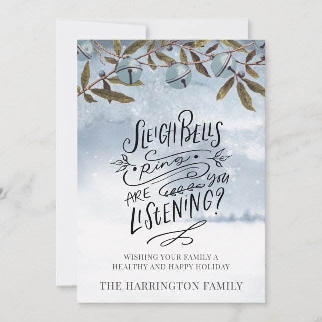 Sleigh Bells Ring Merry Christmas  Snow Holiday Card (Front)