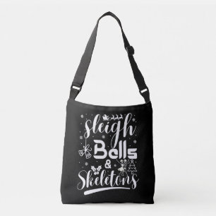 Sleigh bells & skeletons dancing funny christmas crossbody bag