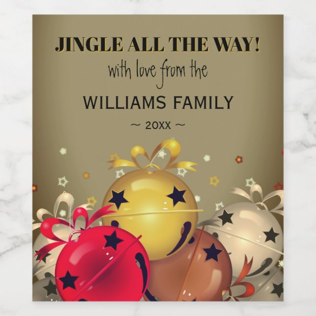 Sleigh Bells Snowflakes Christmas Wine Label (Single Label)