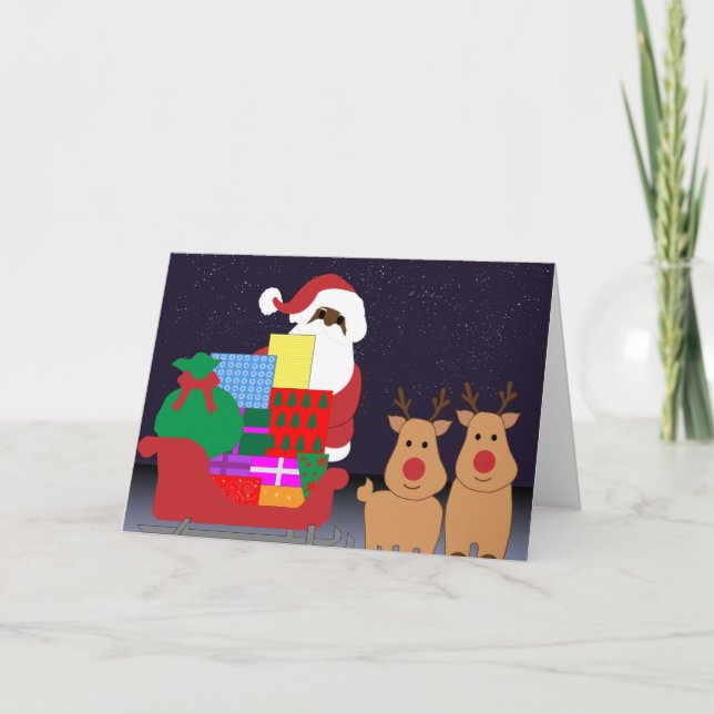 sleigh black santa holiday card (Front)