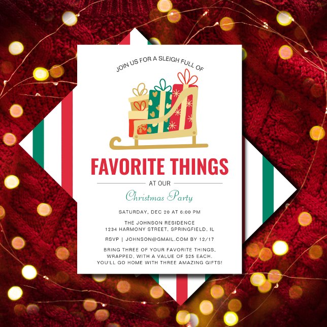 Sleigh Gift Box Favourite Things Christmas Party Invitation (Sleigh Gift Box Favorite Things Christmas Party Invitation )