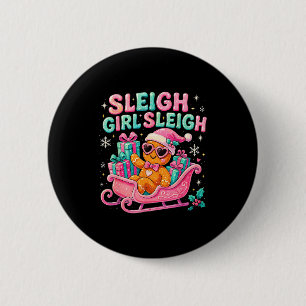 Sleigh Girl Cute Gingerbread Christmas Art  6 Cm Round Badge