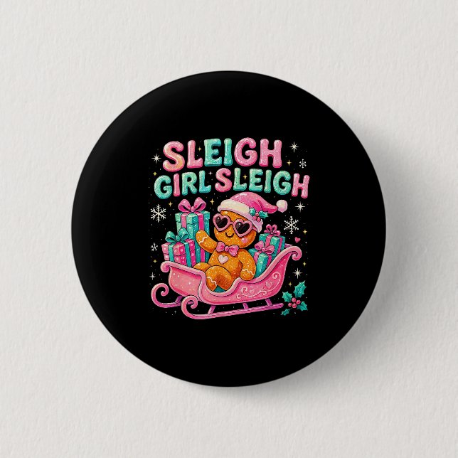 Sleigh Girl Cute Gingerbread Christmas Art  6 Cm Round Badge (Front)