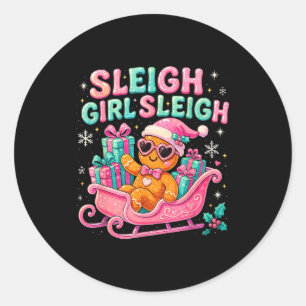 Sleigh Girl Cute Gingerbread Christmas Art  Classic Round Sticker