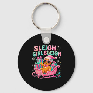 Sleigh Girl Cute Gingerbread Christmas Art Key Ring