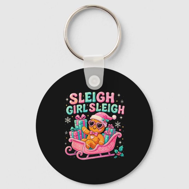 Sleigh Girl Cute Gingerbread Christmas Art  Key Ring (Front)