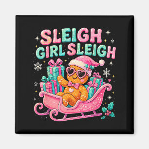 Sleigh Girl Cute Gingerbread Christmas Art  Magnet