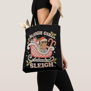 Sleigh Girl Gingerbread Christmas Xmas Candy Cane Tote Bag