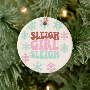 Sleigh Girl Sleigh Ceramic Ornament