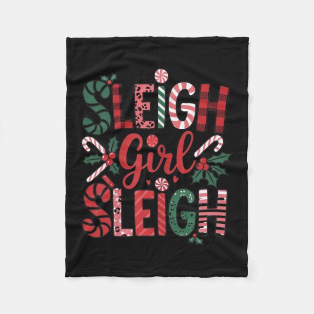 Sleigh Girl Sleigh Funny Little Women's Retro Chri Fleece Blanket (Front)