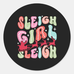 Sleigh Girl Sleigh Reindeer Christmas Retro Xmas P Classic Round Sticker