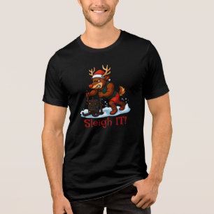 Sleigh It – Funny Christmas Reindeer Gym Workout Tri-Blend Shirt