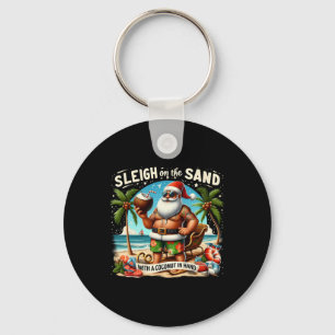 Sleigh On The Sand With A Coconut In Hand Christma Key Ring