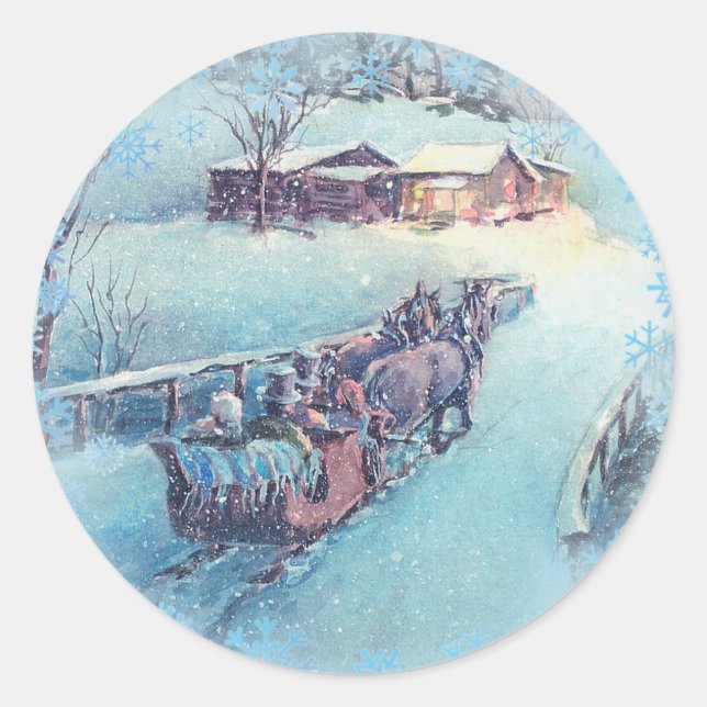 SLEIGH RIDE by SHARON SHARPE Classic Round Sticker (Front)