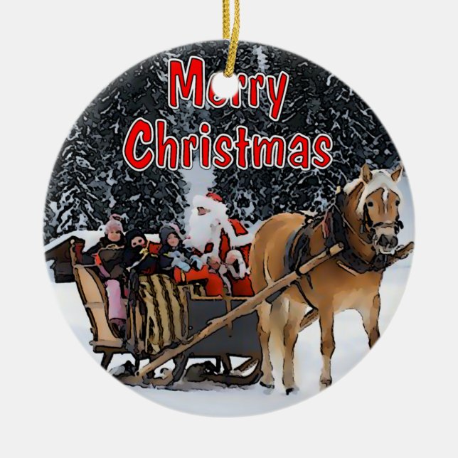 Sleigh Ride Ceramic Tree Decoration (Front)