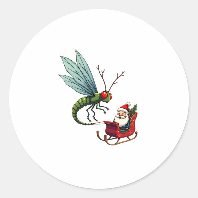 Sleigh Ride Dragonfly Classic Round Sticker (Front)